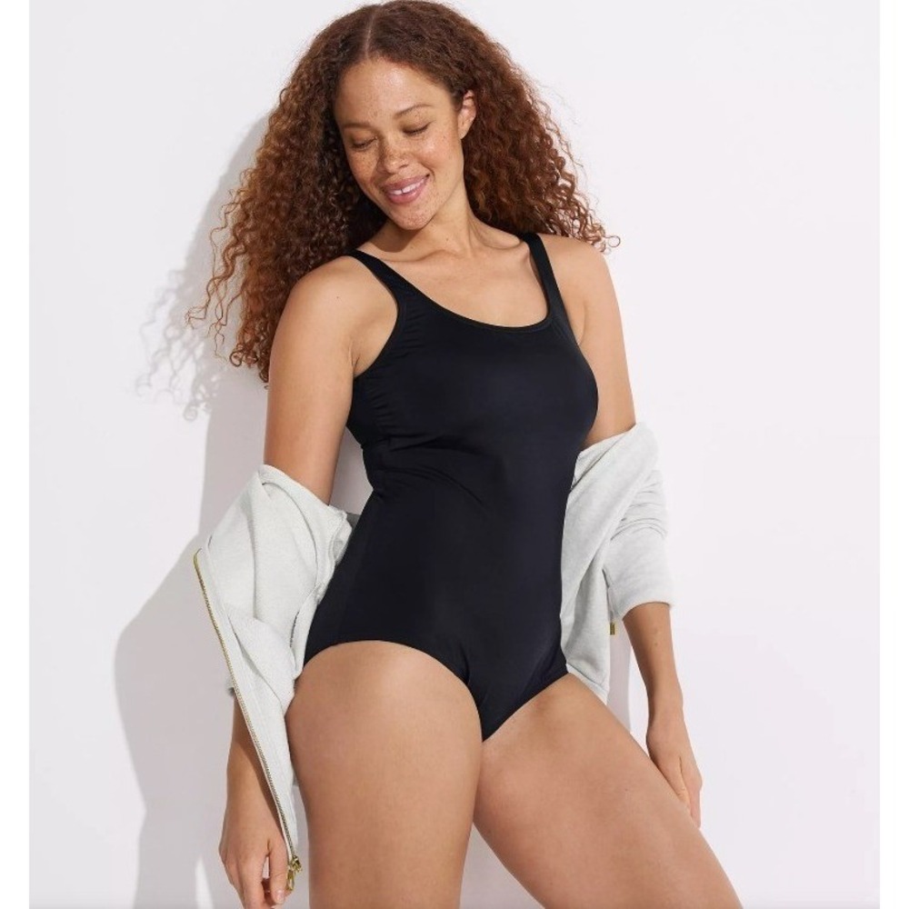 NWT Lands' End One-Piece Swimsuit Women 18W Black Adjustable Strap Tummy Control